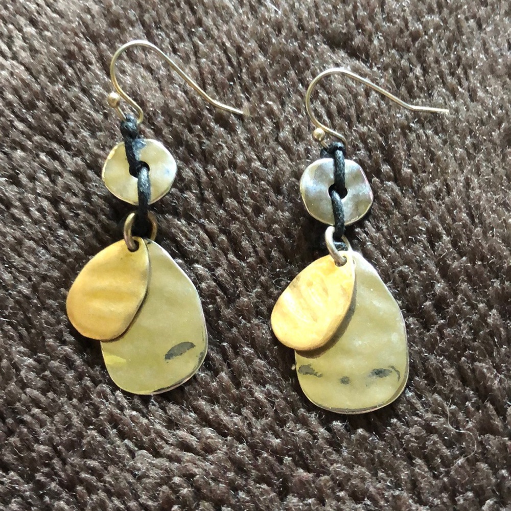 Boho mixed shiny metals/leather drop earrings